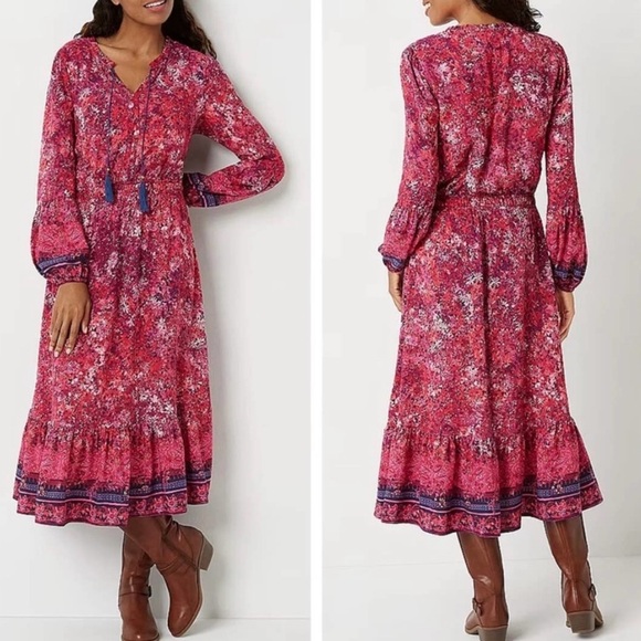 Frye & Co Canyon Peasant Pink Floral Maxi Boho Dress - Picture 1 of 15